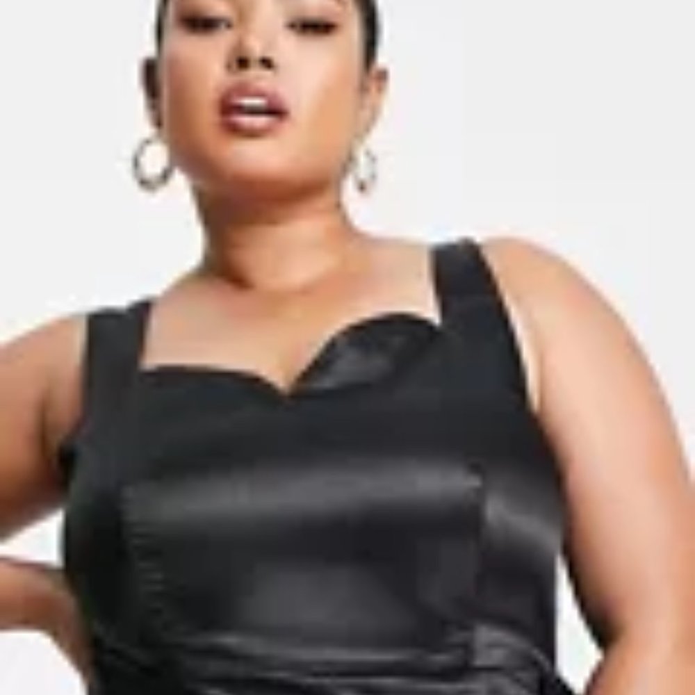 Yaura Plus Satin Mini Dress with Side Train in Black, Size 18 - Picture 6 of 7